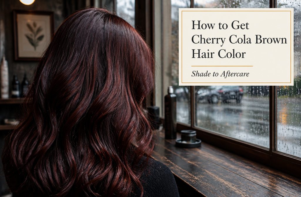 Long brunette hair with subtle cherry red tones catching the light