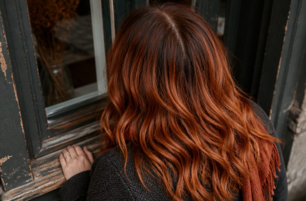Long reddish-brown hair with warm cinnamon tones