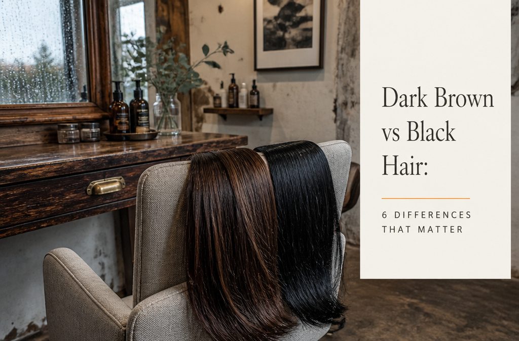 Dark brown and black hair side by side showing different tones in sunlight