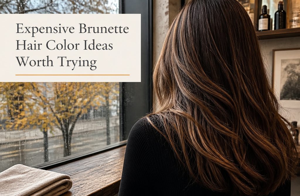 Brunette hair with espresso roots and softly blended caramel highlights through the lengths