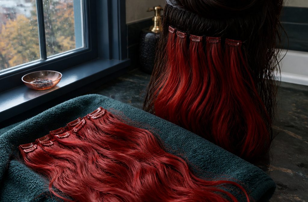 Fire engine red hair shown in a beauty article featured image