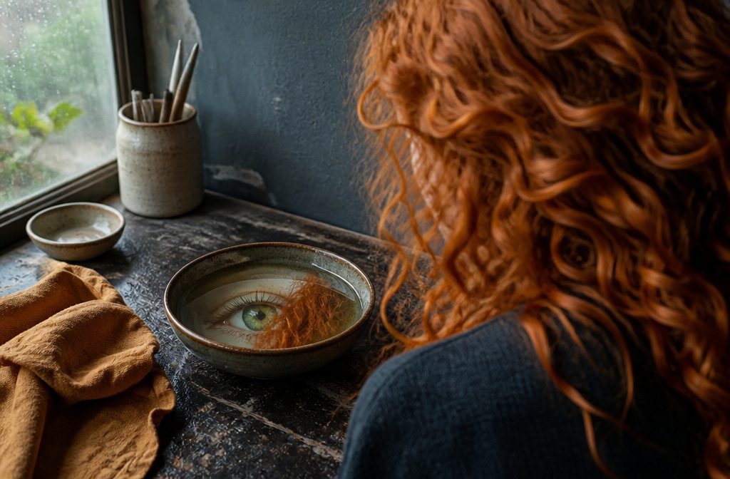 Red-haired person with green eyes