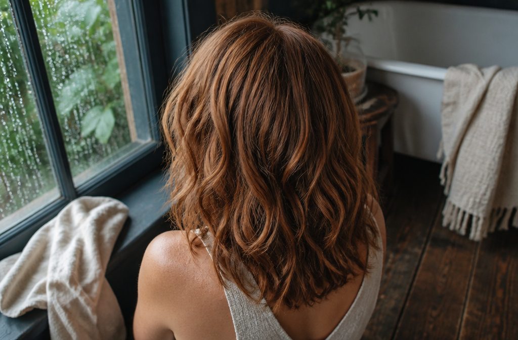 Gingerbread hair in a warm light brown shade with copper and golden undertones