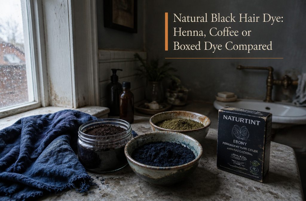 Black hair shown as the subject of a natural dye article