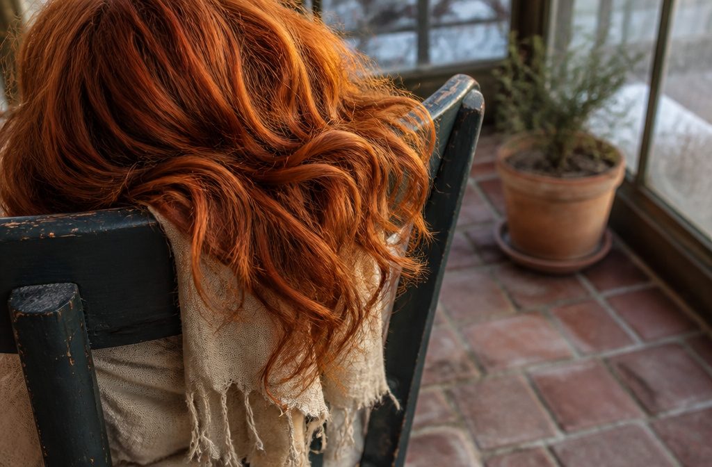 Red-haired subject with copper hair and a confident gaze