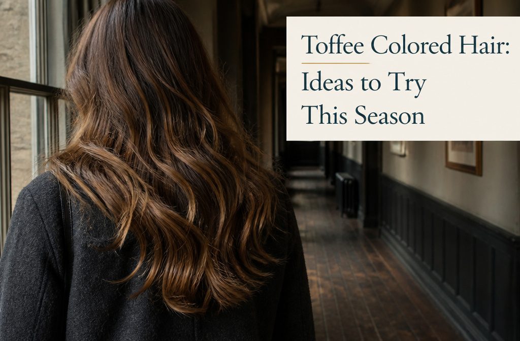 Toffee-colored hair with a warm brown base and golden caramel highlights